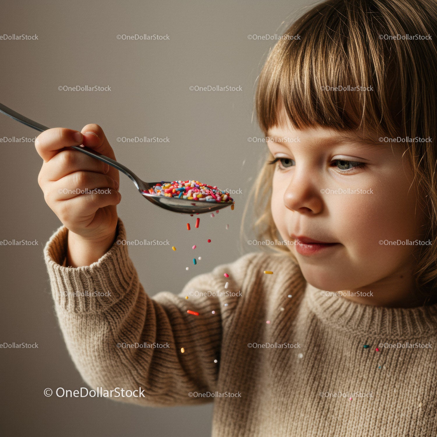 Child Sprinkling Colorful Candy Sprinkles Over Food