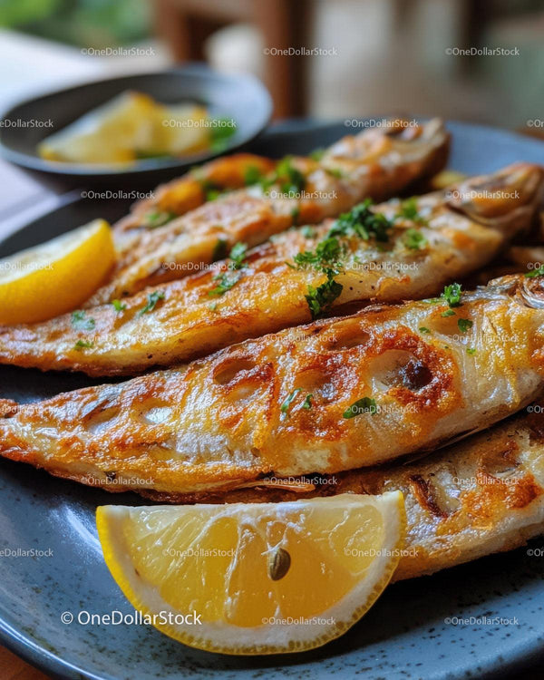 Grilled Fish with Lemon Wedges and Fresh Herbs