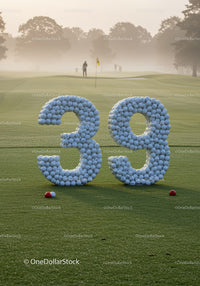 Golf Course with Large 39 Made from Golf Balls