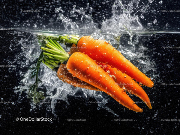 Fresh Orange Carrots Splashing Water in a Dynamic Close-Up