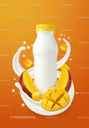 Bottle of Mango Yogurt Surrounded by Fresh Fruit and Splash