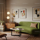 Cozy modern living room with green sofa and abstract art