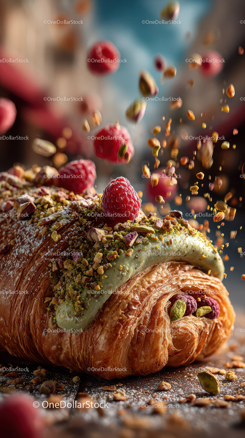 Delicious Raspberry Pistachio Pastry with Fruit Toppings