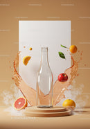 Clear Glass Bottle with Splashing Citrus and Fruit Elements