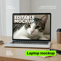 Opened silver laptop Editable PSD Mockup preview