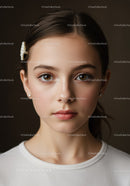 Elegant Young Woman with Hazel Eyes and Natural Makeup