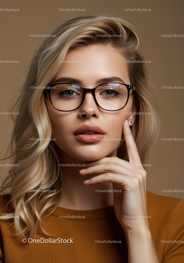 Elegancka blondynka w okularach dla nowoczesnego modowego looku