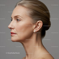 Elegant Mature Woman Profile Portrait with Pearl Earring in Studio