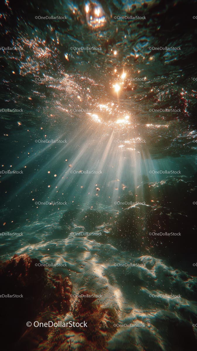 Enchanting Underwater Scene with Sunlight and Bubbles