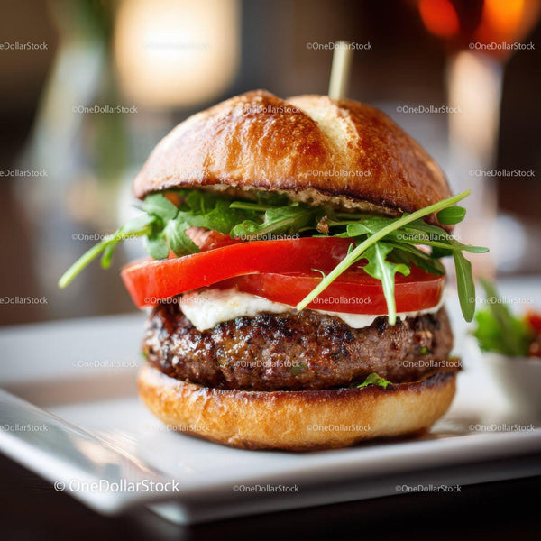 Juicy Beef Burger with Fresh Vegetables and Melted Cheese