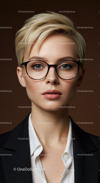 Stylish Businesswoman with Short Blonde Hair and Glasses