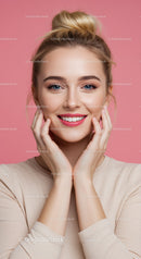 Vibrant Portrait of a Smiling Young Woman with Flawless Skin
