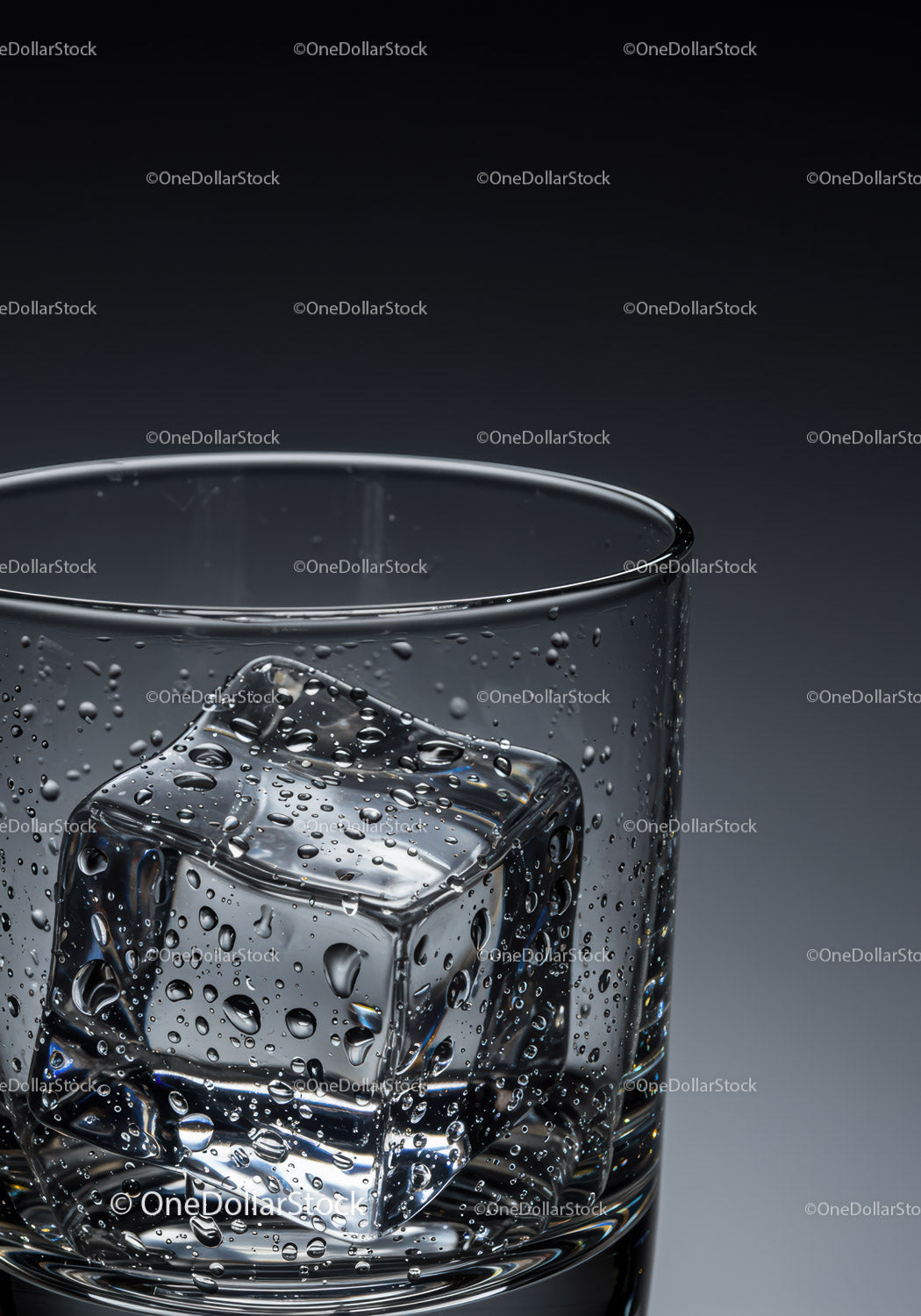 Close-up of wet ice cube inside clear drinking glass
