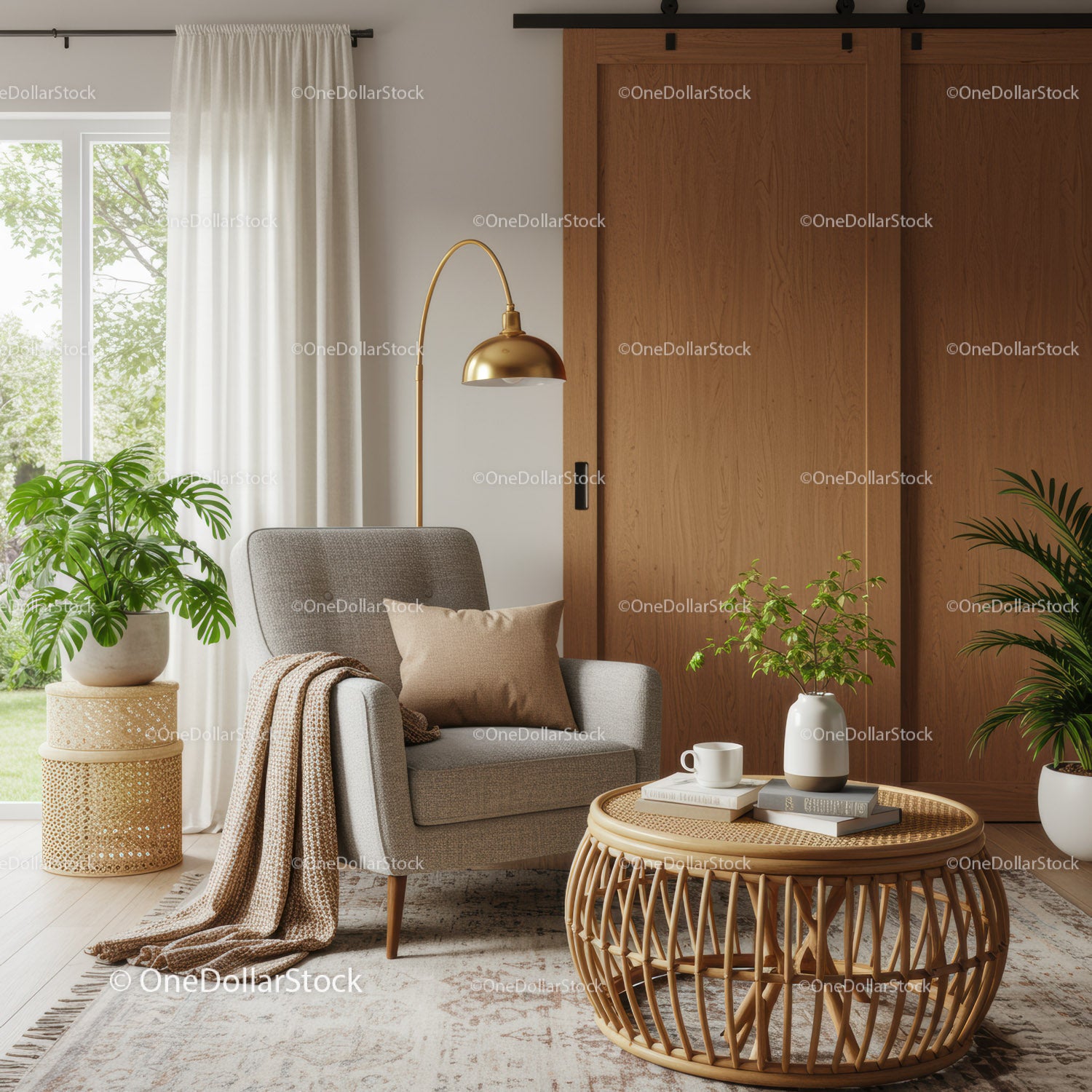 Cozy reading nook with armchair and natural decor