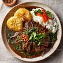 Savory Asian Beef Stew with Rice and Fresh Vegetables