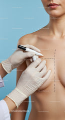 Woman Undergoing Breast Augmentation Surgery with Medical Markings
