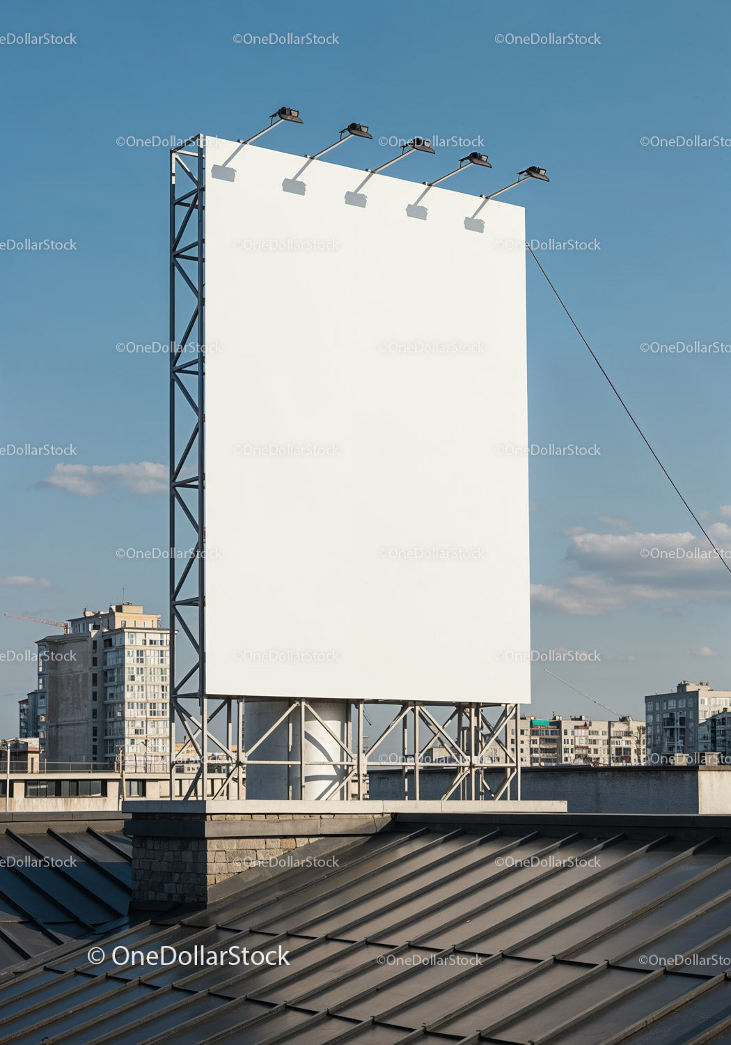 Empty Urban Billboard Mounted on Rooftop Structure