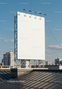 Empty Urban Billboard Mounted on Rooftop Structure