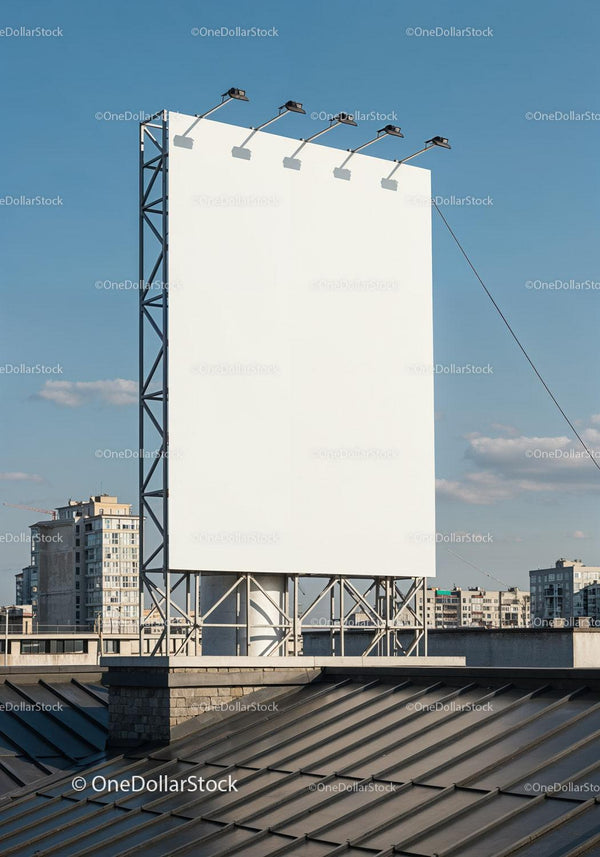 Empty Urban Billboard Mounted on Rooftop Structure JPG Mockup Image