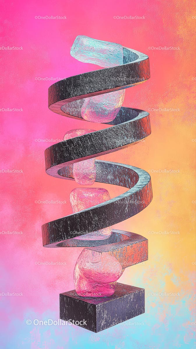 Abstract Spiral Sculpture with Colorful Gradient Background