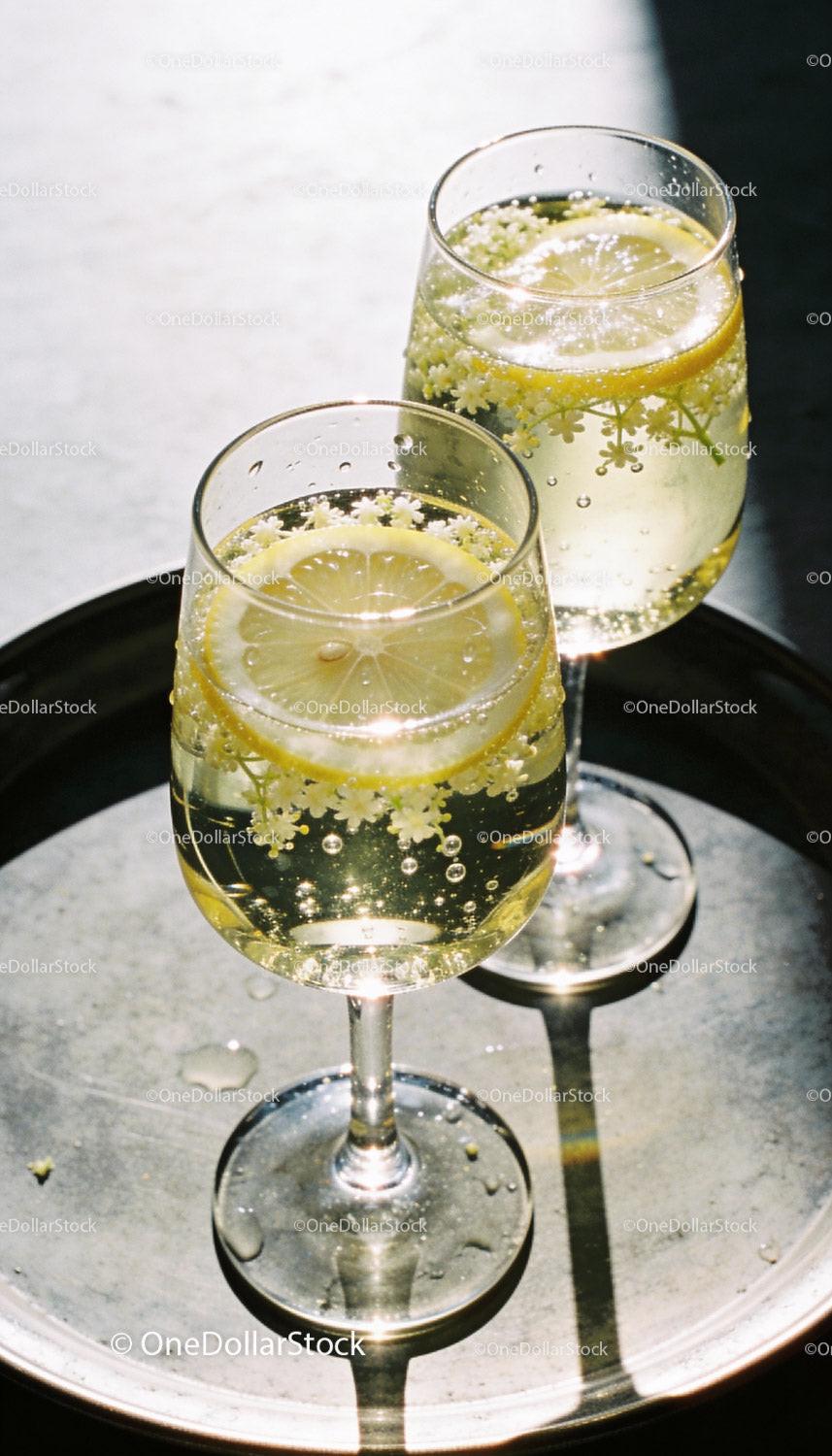 Refreshing Elderflower Lemonade in Elegant Wine Glasses