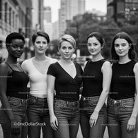 Confident group of diverse young women standing outdoors