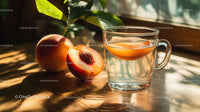 Peach Fruit and Fresh Herbal Tea in Sunlit Setting