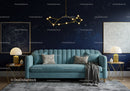 Cozy Living Room with Starry Night Wall and Blue Sofa