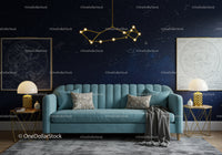 Cozy Living Room with Starry Night Wall and Blue Sofa