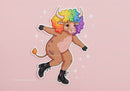 Colorful Cartoon Bull with Rainbow Hair in Funky Streetwear