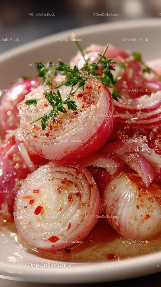Fresh White Onion Slices on Ornate Blue Plate with Onions in Background Stock Photo Bundle preview 6