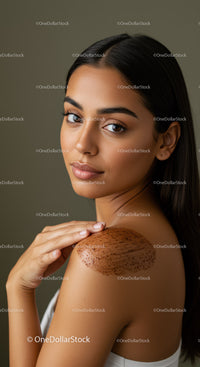 Young Woman with Clear Skin and Long Dark Hair