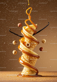 Crepe Wrapped in Caramel Sauce with Hazelnuts and Vanilla