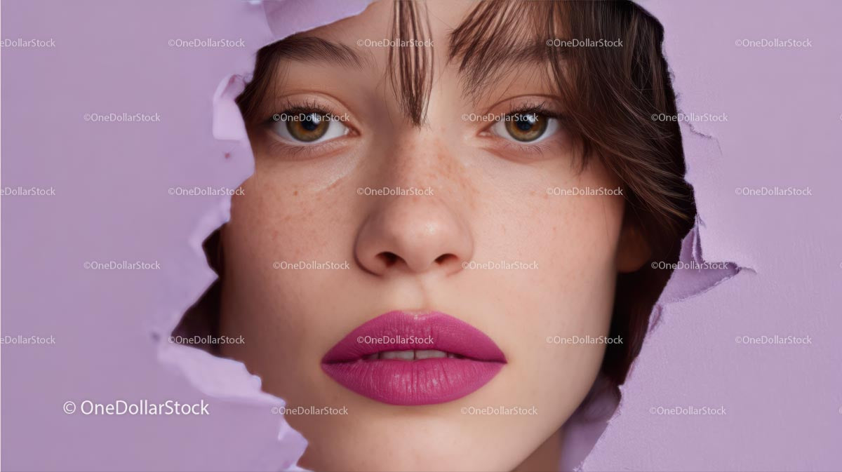 Close-Up Portrait of a Glamorous Model with Pink Lipstick