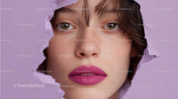 Close-Up Portrait of a Glamorous Model with Pink Lipstick