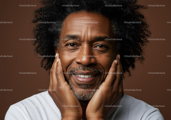 Close-Up Portrait of Smiling Mature Black Man with Natural Hair