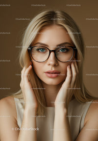 Stylish Blonde Woman Wearing Glasses in Beautiful Portrait