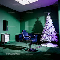 Modern Barber Chair Near White Christmas Tree in Green Room