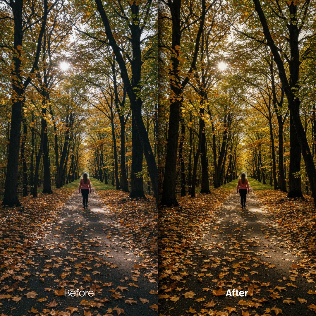 outdoor photography edit with Vibrant Fall Leaf Tones Lightroom presets
