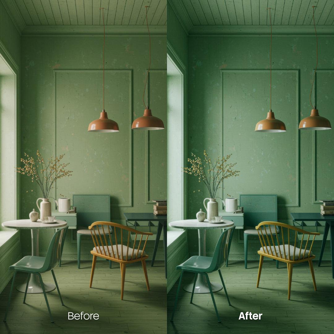 Before and after Interior Lightroom preset edit