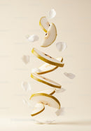 Floating Slices of Pear with Delicate White Petals