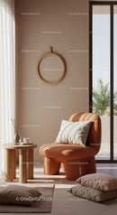 Cozy modern corner with unique lounge chair and soft cushions