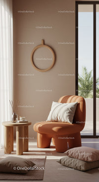 Cozy modern corner with unique lounge chair and soft cushions
