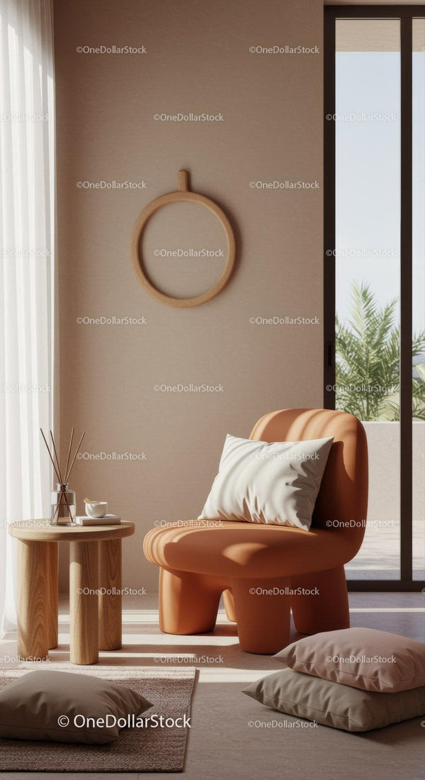 Cozy modern corner with unique lounge chair and soft cushions