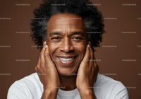 Smiling Mature Man with Curly Hair and Warm Expression