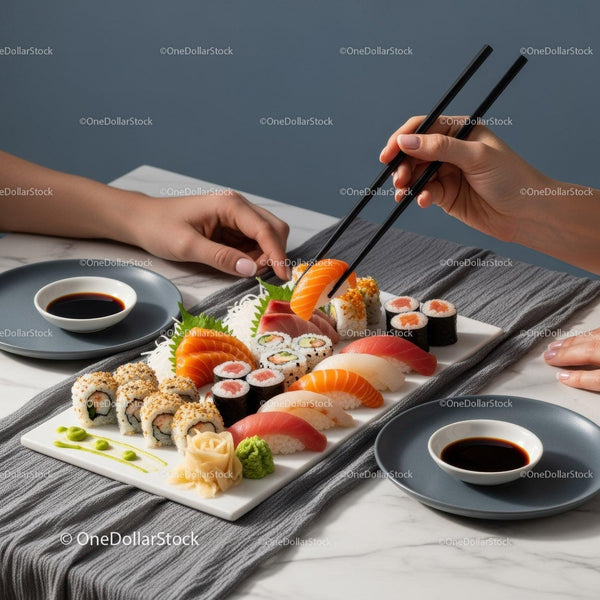 Fresh Sushi Platter with Varied Sushi Types and Seafood