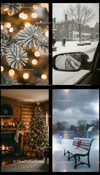 Cozy Winter Scenes with Christmas Decorations and Snow