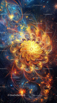 Vibrant Cosmic Explosion with Fractal Patterns and Glowing Lights