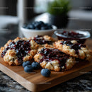 Fresh Blueberry Cookies with Berry Jam on Wooden Board