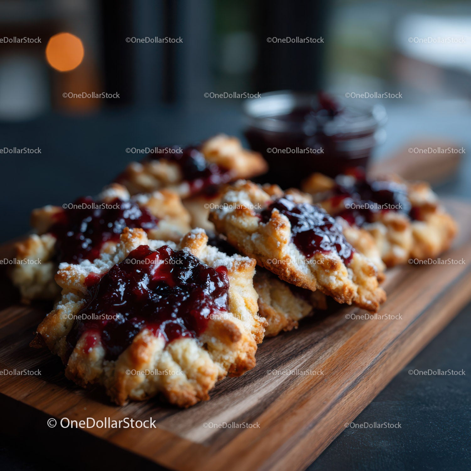Berry Jam Topped Fruit Pastry with Rustic Presentation
